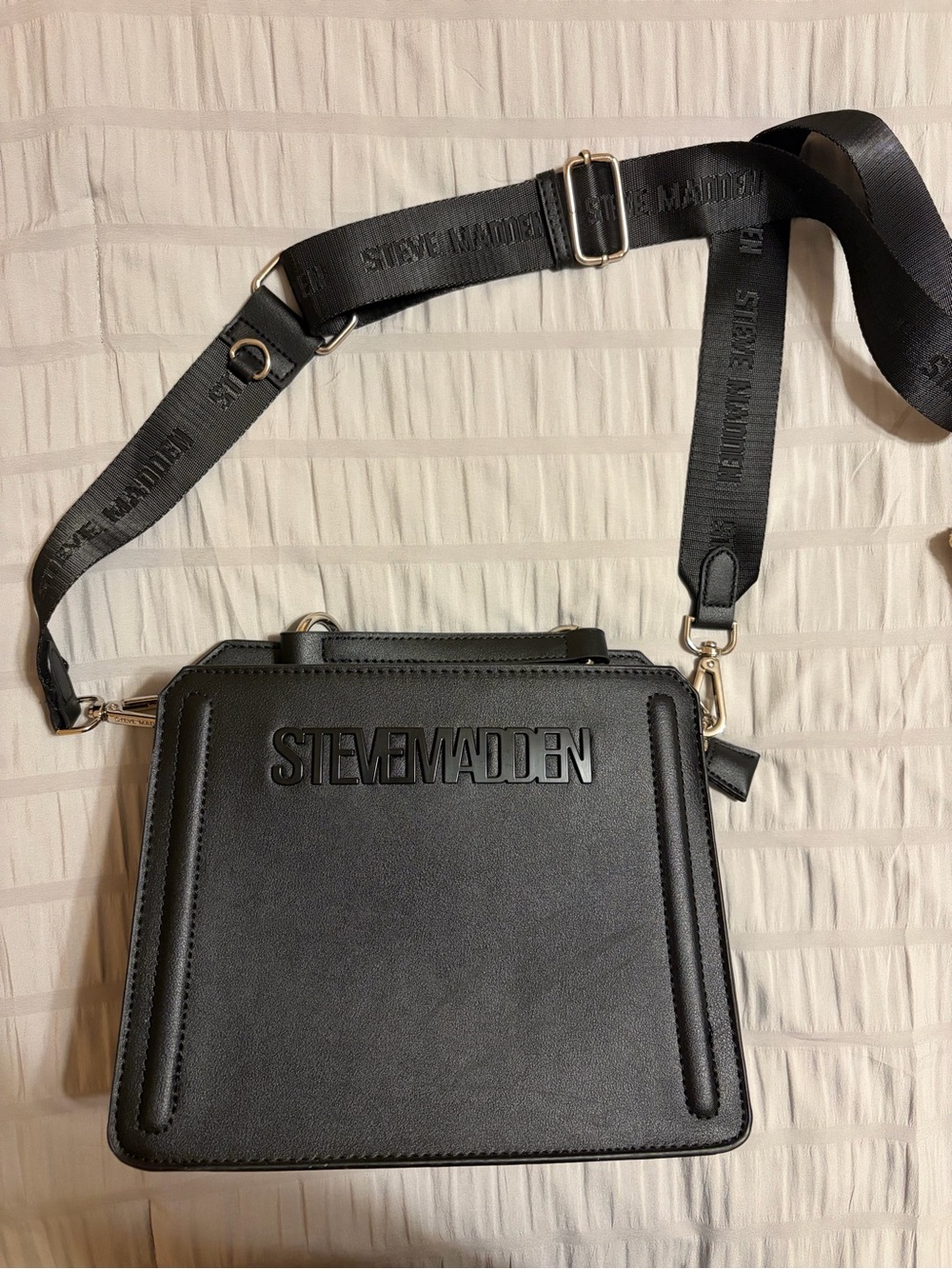 Steve Madden Black Logo-Embossed Crossbody Bag